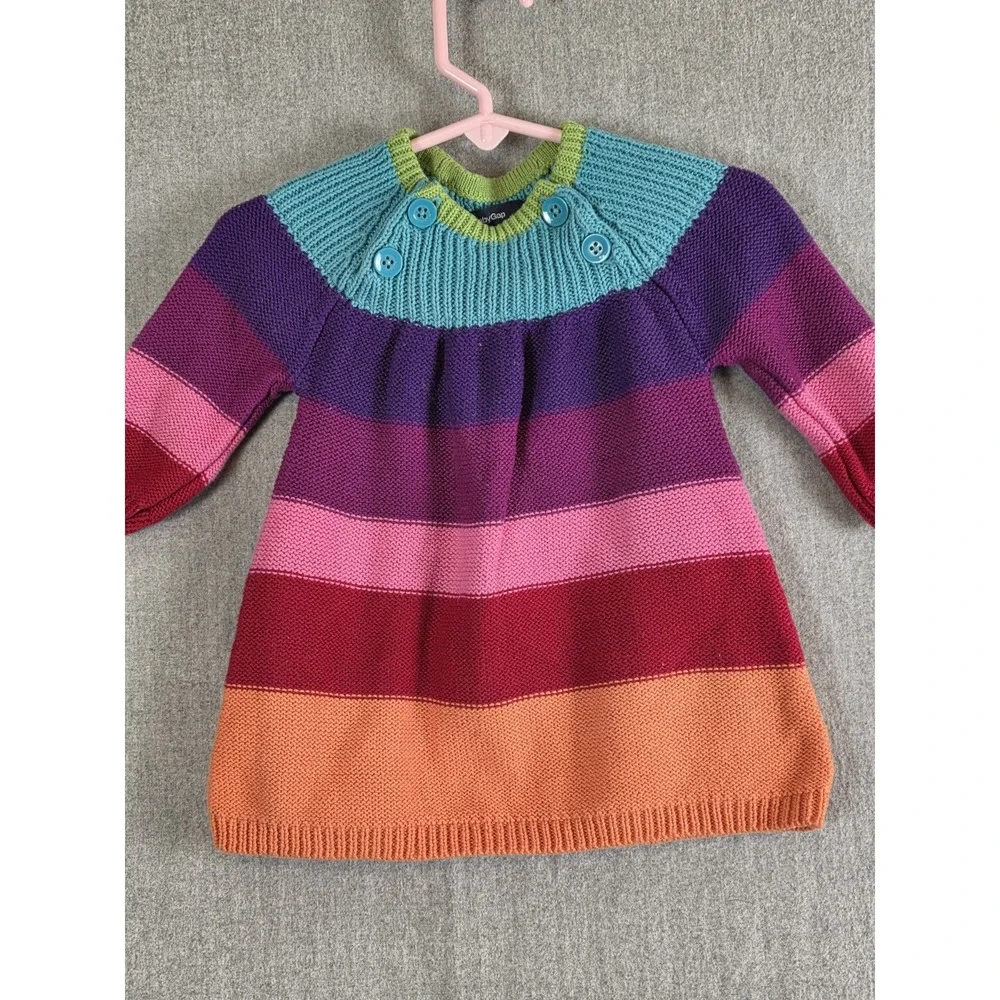 Baby Gap Girls Sweater Dress 3-6 Mos Rainbow Stripe Knit Long Retro Y2K Buttons